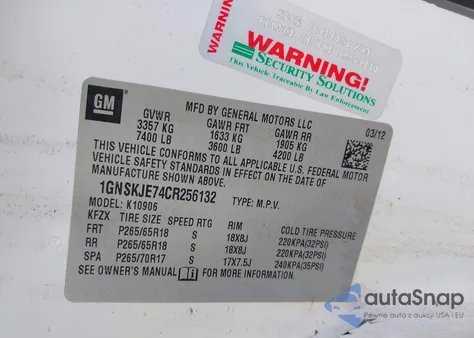 2012 Chevrolet Suburban 1500 Lt from USA, damaged, VIN 1GNSKJE74CR256132